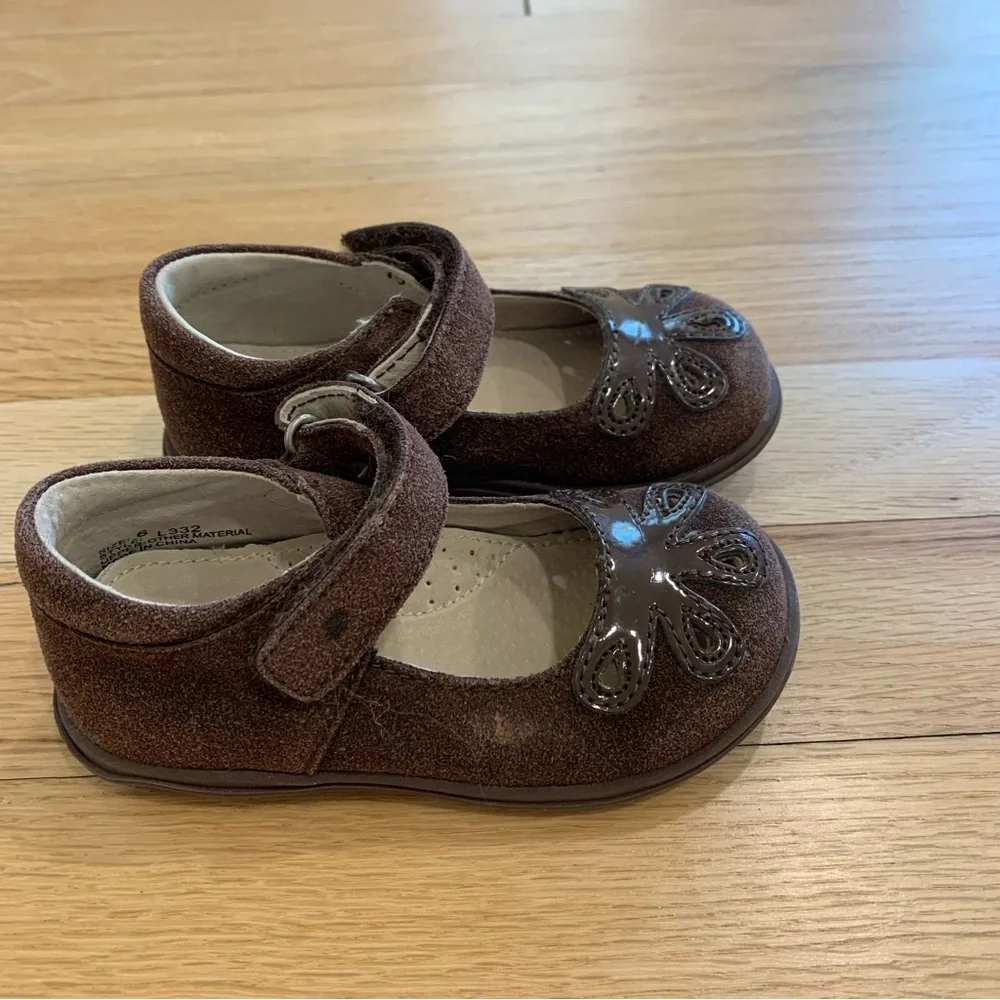 Angel Girls Brown Bloom Leather Lining Gum Sole Mary Jane Shoes Toddler 6